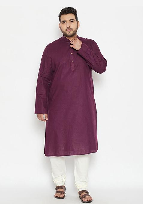 Purple Plain Cotton Blend Kurta Set For Men — view on Indya