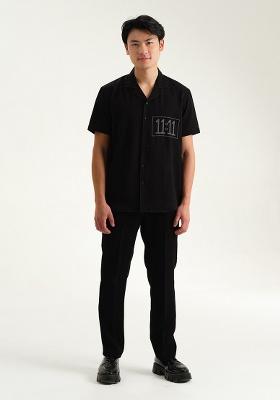 Black Embroidered Rayon Shirt For Men