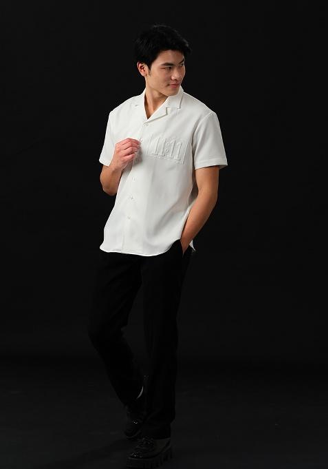 White Embroidered Rayon Shirt For Men