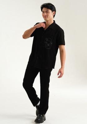 Black Embroidered Rayon Shirt For Men