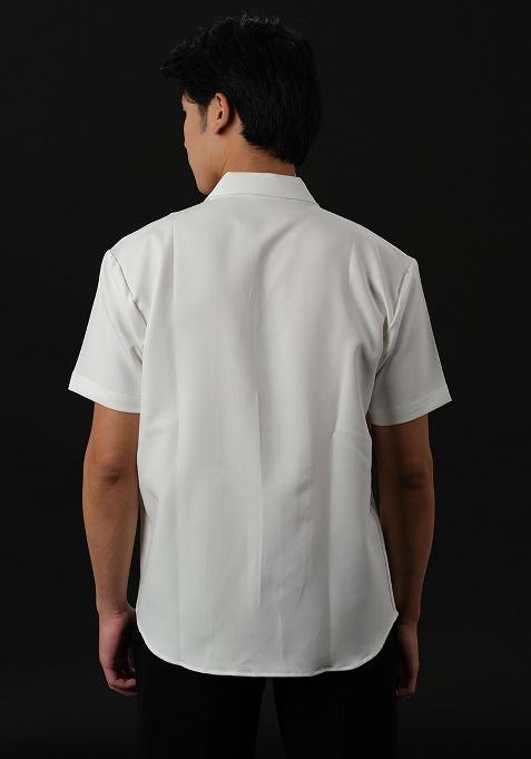 White Embroidered Rayon Shirt For Men