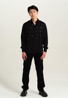 Black Embroidered Rayon Shirt For Men