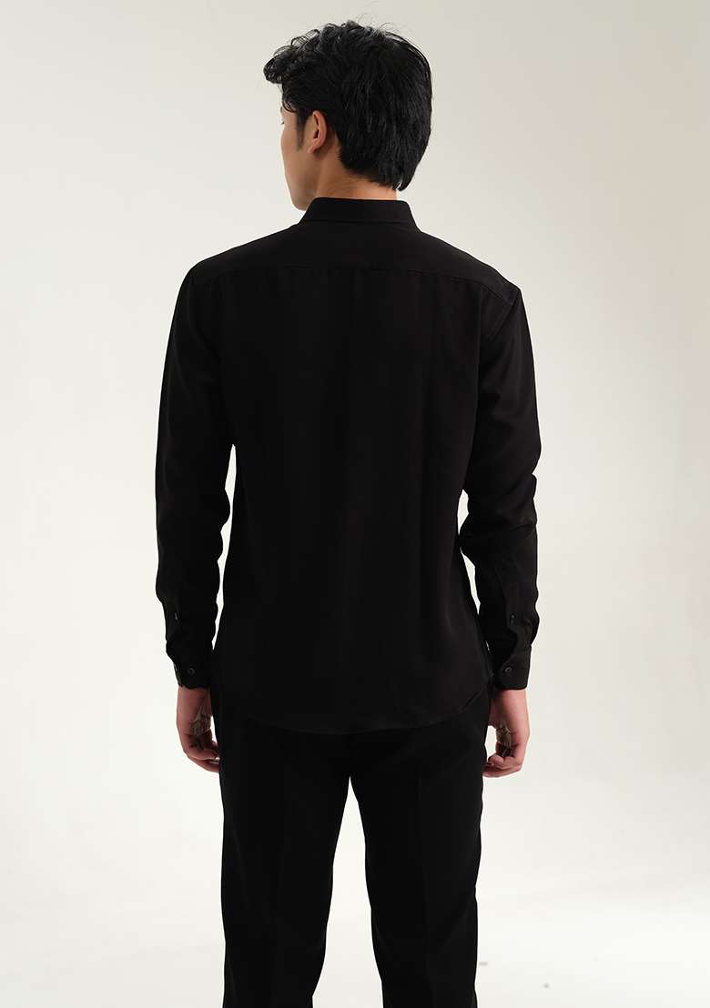 Black Embroidered Rayon Shirt For Men - Indya