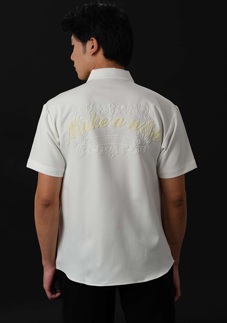 White Embroidered Rayon Shirt For Men - Indya