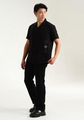 Black Embroidered Rayon Shirt For Men