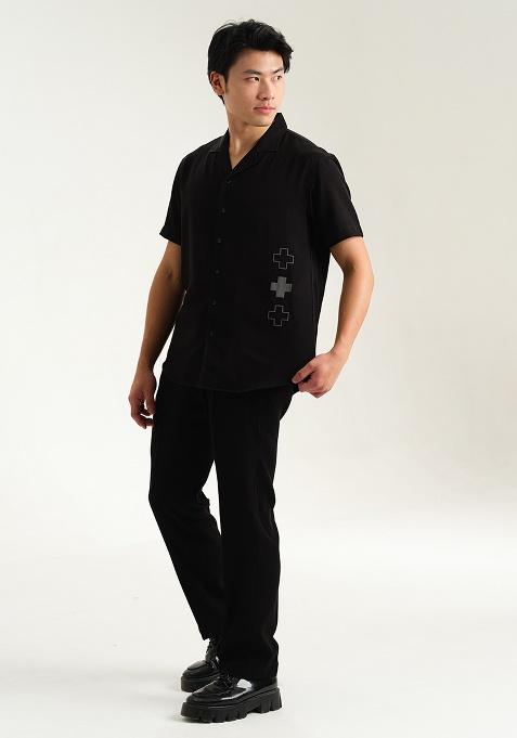 Black Embroidered Rayon Shirt For Men