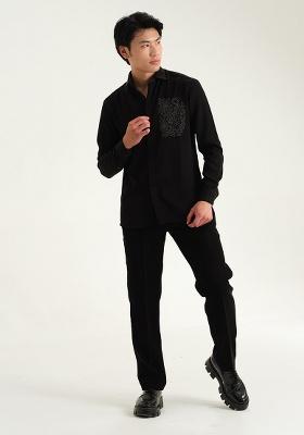 Black Embroidered Rayon Shirt For Men