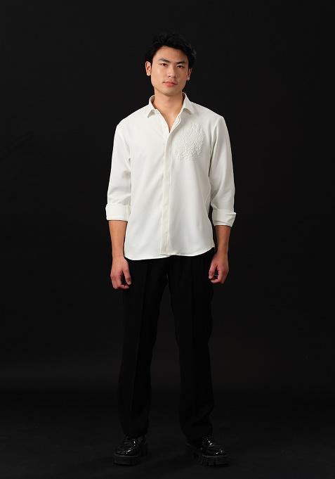 White Embroidered Rayon Shirt For Men
