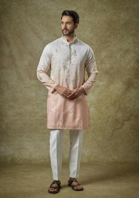Multi Color Patch Work Silk Kurta Set For Men