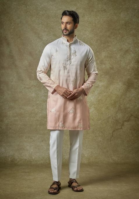 Multi Color Patch Work Silk Kurta Set For Men