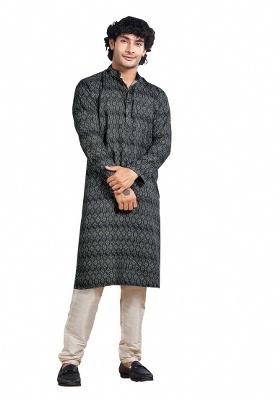 Steel Blue Dyed Viscose Kurta For Men