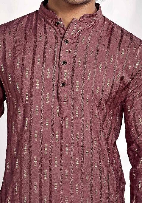 Pink Jacquard Viscose Kurta For Men
