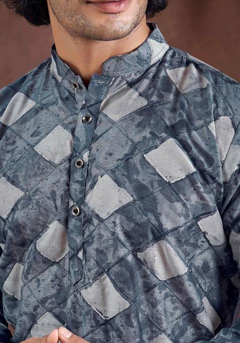 Blue Sequence Embroidered Viscose Kurta For Men
