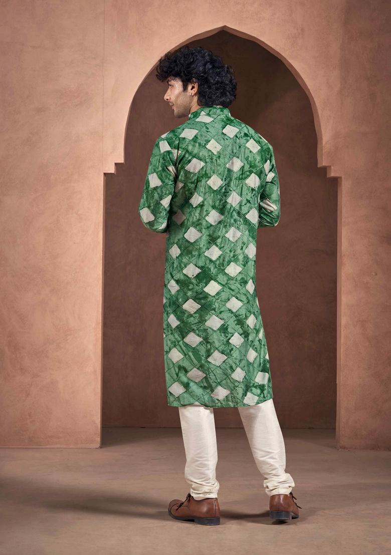 Green Sequence Embroidered Viscose Kurta For Men