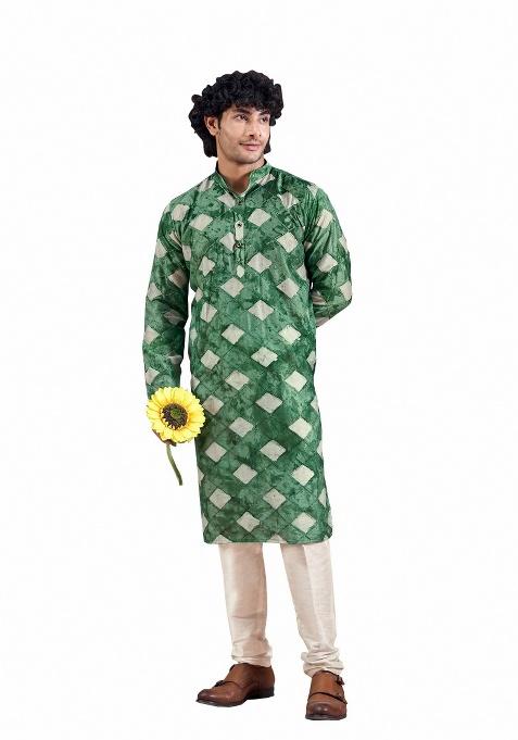 Green Sequence Embroidered Viscose Kurta For Men