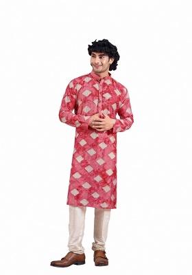 Red Sequence Embroidered Viscose Kurta For Men