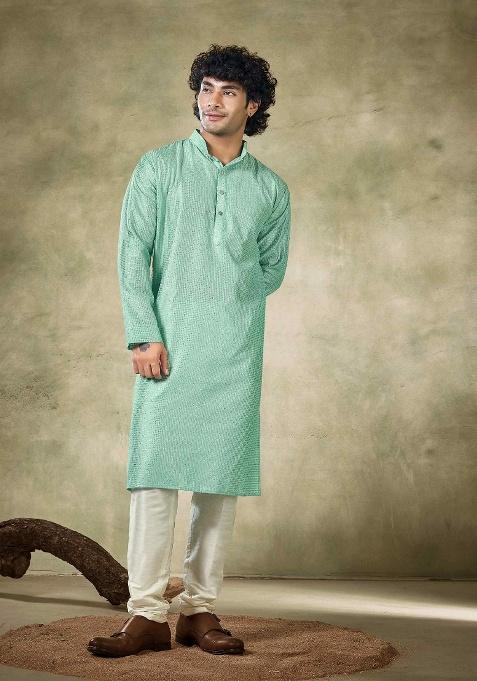 Green Sequence Embroidered Viscose Kurta For Men