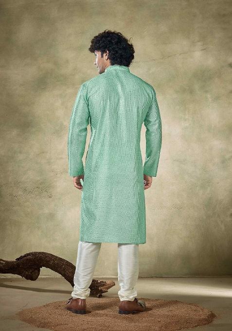Green Sequence Embroidered Viscose Kurta For Men