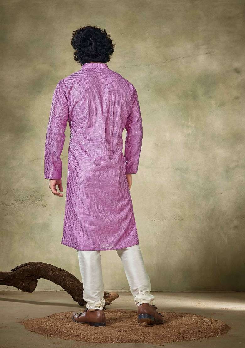 Pink Sequence Embroidered Viscose Kurta For Men - Indya