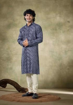 Royal Blue Sequence Embroidered Viscose Kurta For Men