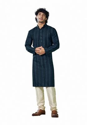 Blue Sequence Embroidered Viscose Kurta For Men