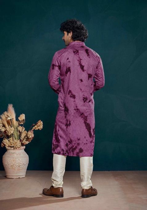 Pink Sequence Embroidered Viscose Kurta For Men