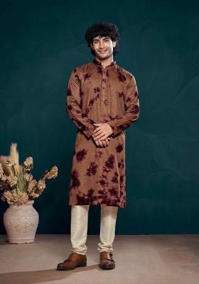 Wine Sequence Embroidered Viscose Kurta For Men
