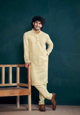 White Sequence Embroidered Viscose Kurta For Men