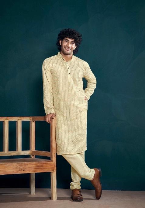 White Sequence Embroidered Viscose Kurta For Men