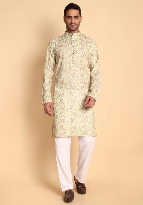 Pink Printed Cotton Kurta For Men — view on Indya