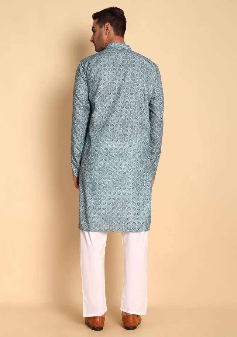 Lavender Printed Cotton Kurta For Men - Indya