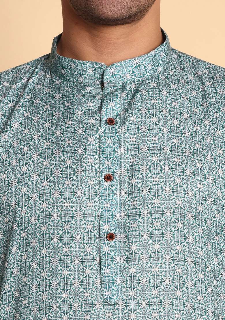 Lavender Printed Cotton Kurta For Men - Indya