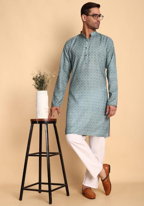 Lavender Printed Cotton Kurta For Men — view on Indya