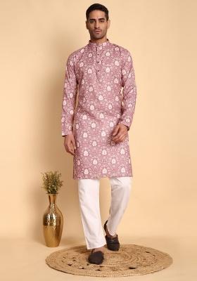 Green Printed Cotton Kurta For Men