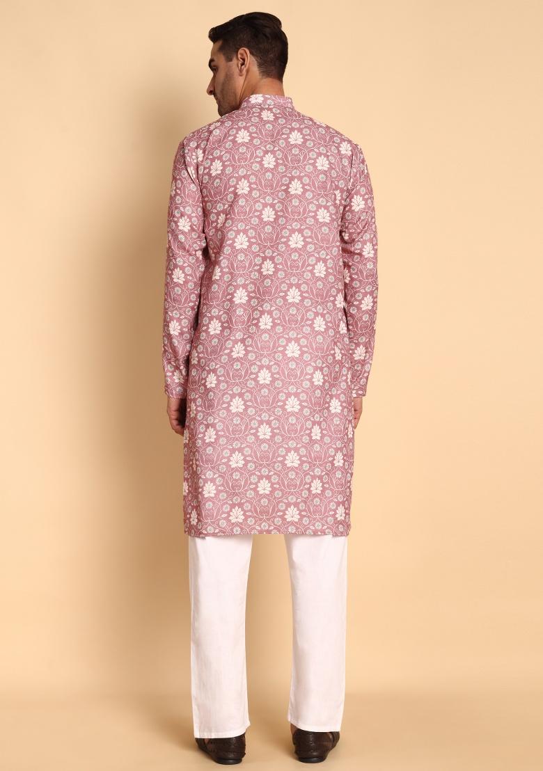 Green Printed Cotton Kurta For Men