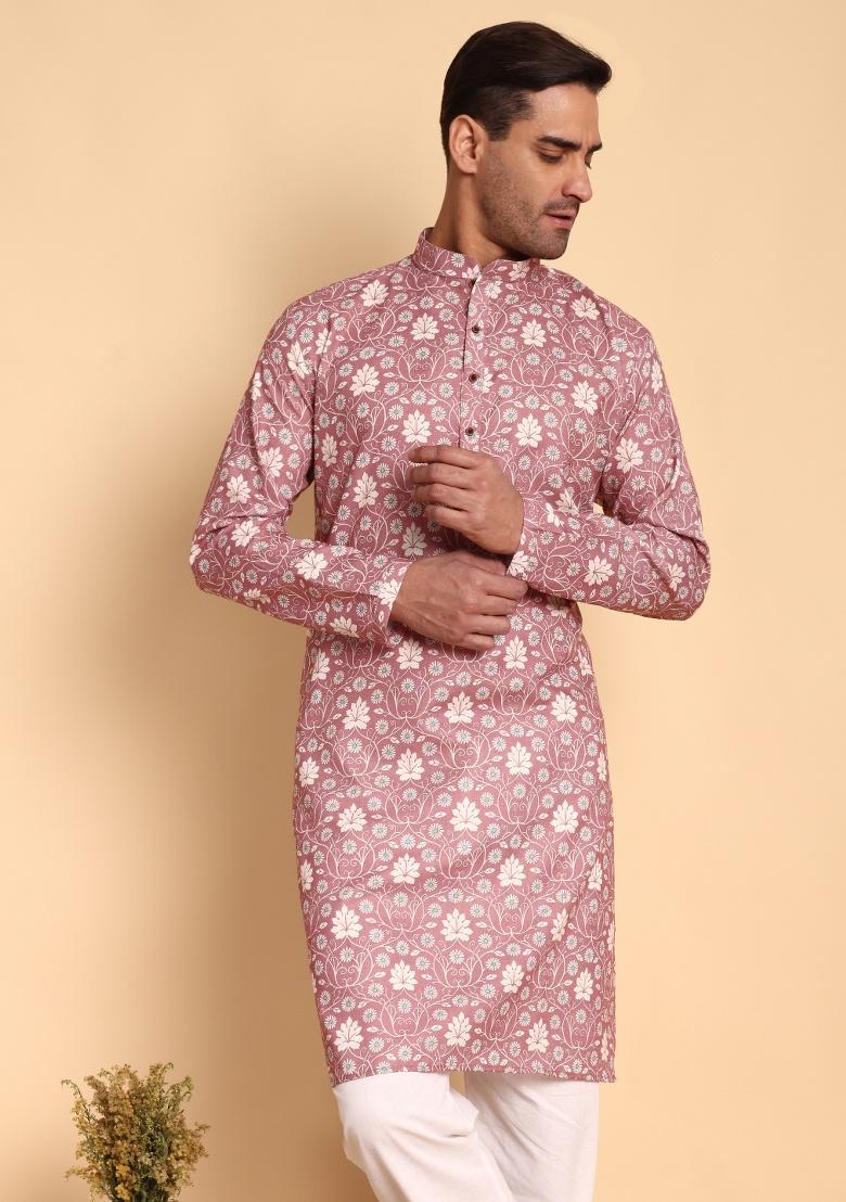 Green Printed Cotton Kurta For Men