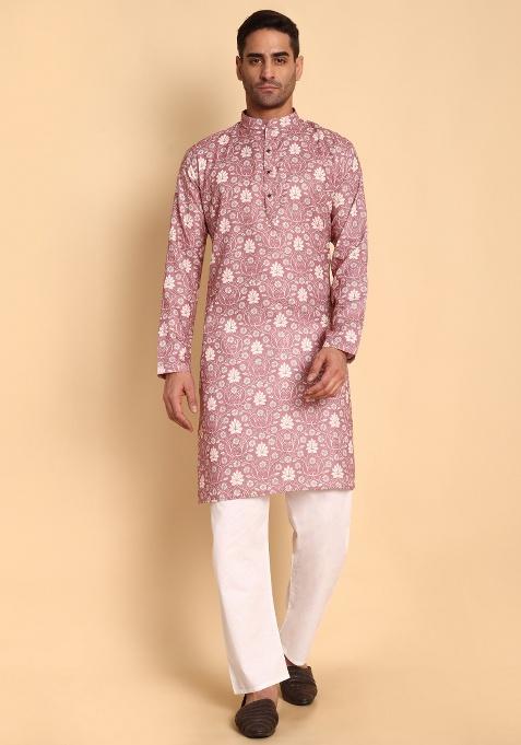 Green Printed Cotton Kurta For Men