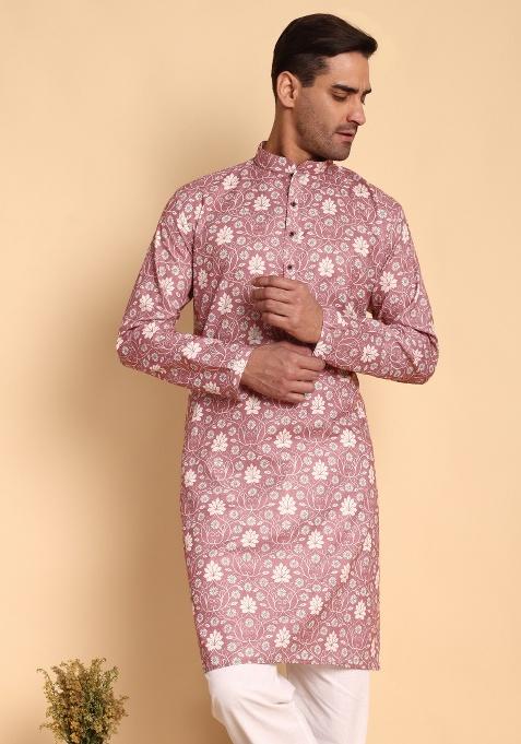 Green Printed Cotton Kurta For Men