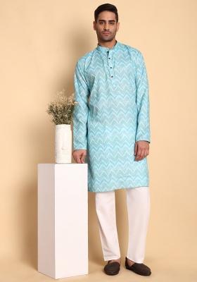 Pink Printed Cotton Kurta For Men