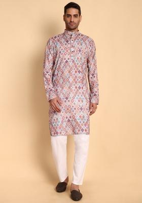 Black Printed Cotton Kurta For Men
