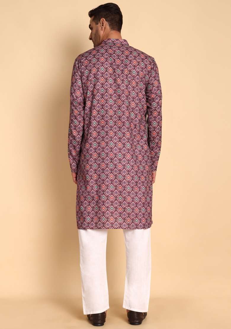 Grey Printed Cotton Kurta For Men - Indya