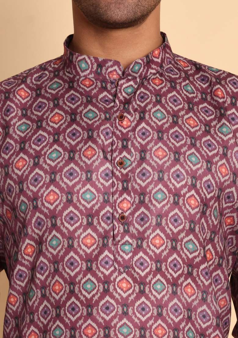 Grey Printed Cotton Kurta For Men - Indya