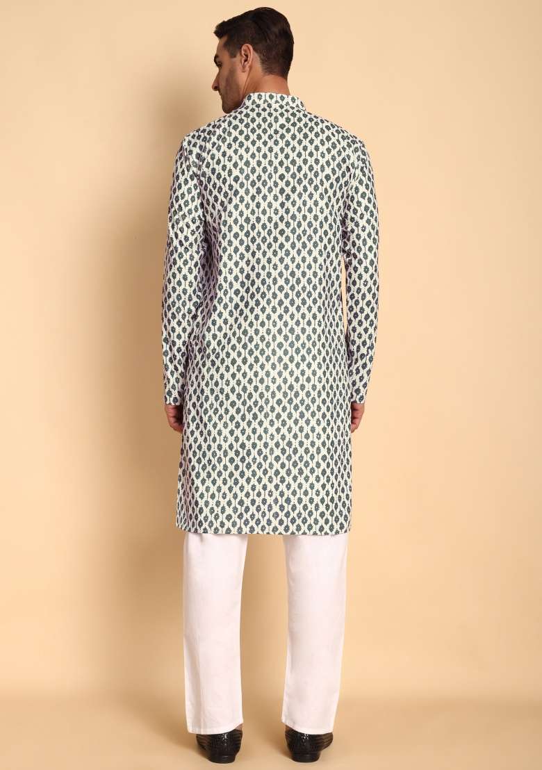 Beige Printed Cotton Kurta For Men - Indya