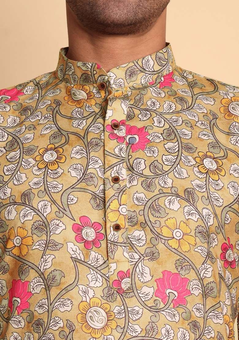Chikoo Printed Cotton Kurta For Men - Indya