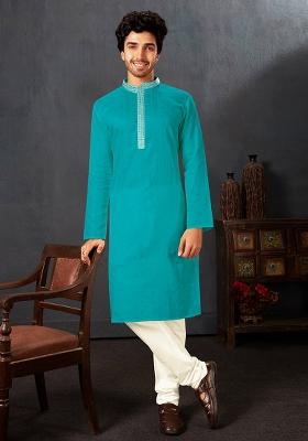 Firozi Solid Cotton Kurta Set For Men