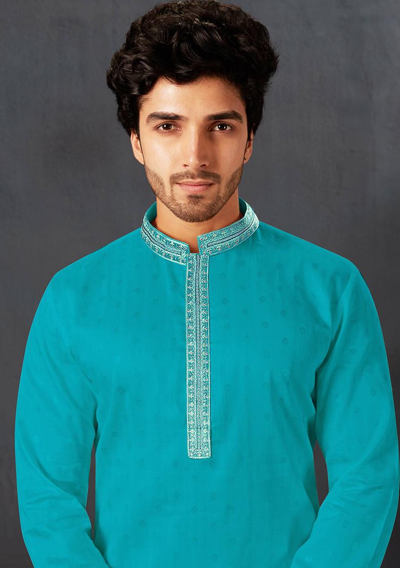 Firozi Solid Cotton Kurta Set For Men