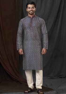 Multi Solid Silk Kurta Set For Men