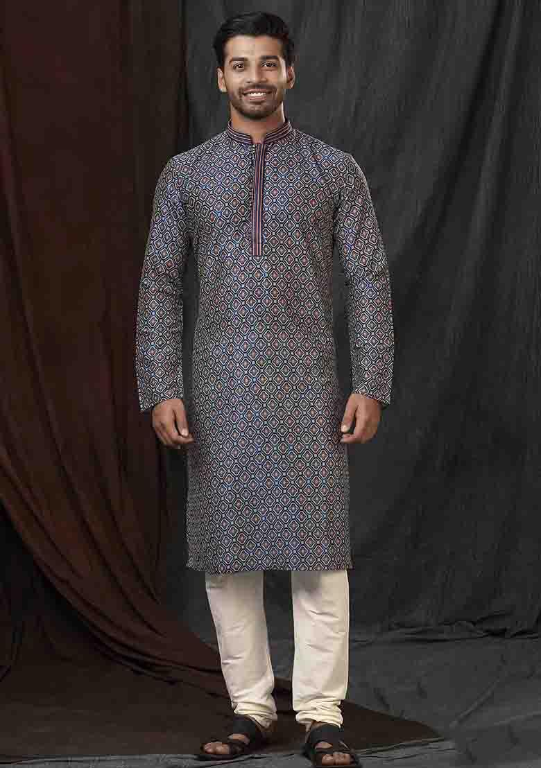 Multi Solid Silk Kurta Set For Men