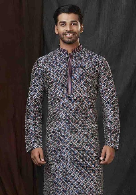 Multi Solid Silk Kurta Set For Men