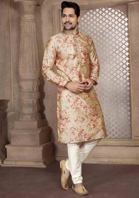 Multi Solid Silk Kurta Set For Men
